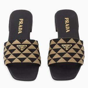 Black and Gold Patterned Slide Sandals